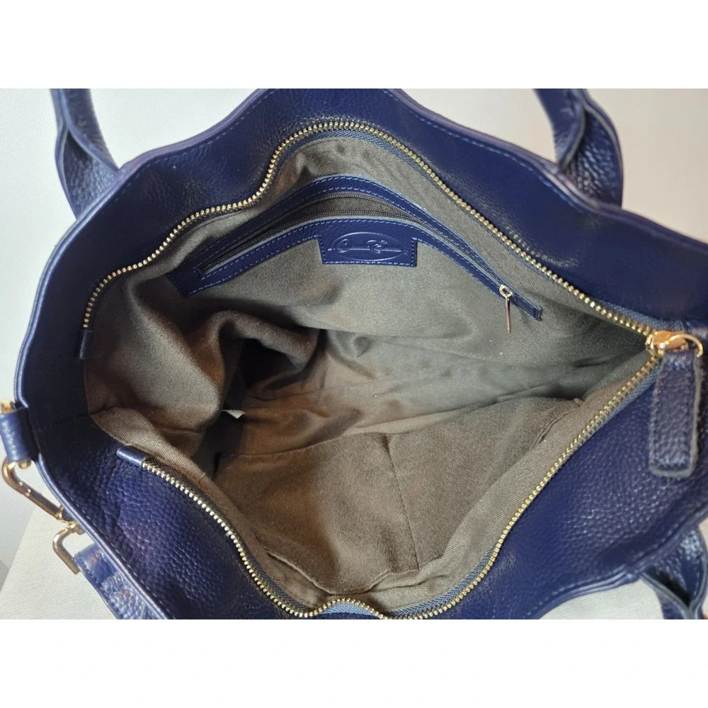 Onna‎ Ehrlich Navy Blue L Satchel Crossbody Pebbled Leather Handbag Classic EUC